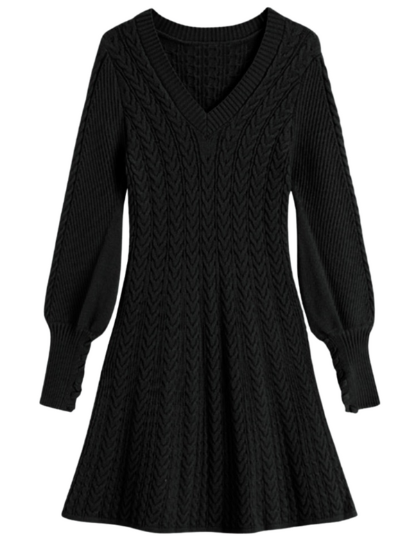 'Tullie' V-neck Cable-knit Flare Dress (3 Colors)