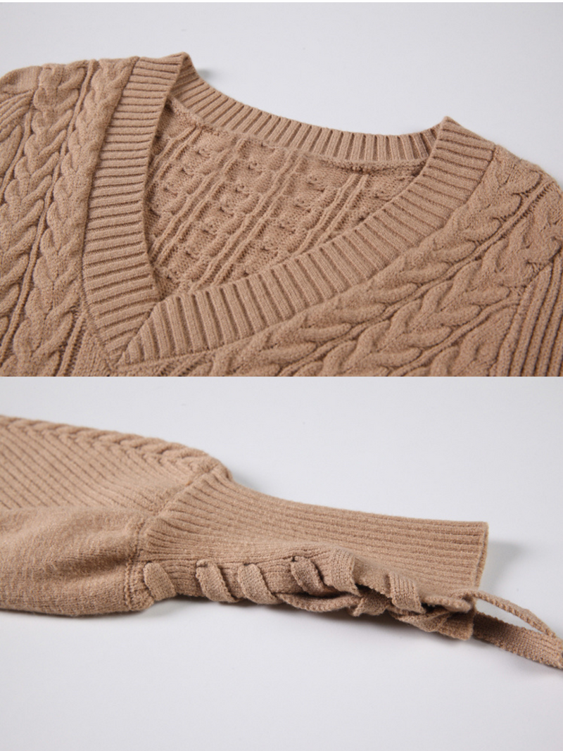 'Tullie' V-neck Cable-knit Flare Dress (3 Colors)