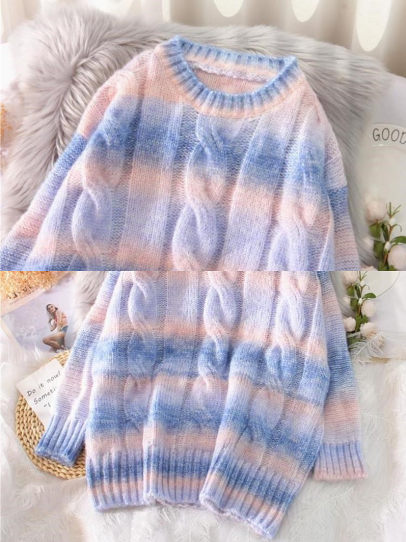 'Connie' Tie-dye Cable-knit Sweater (2 Colors)