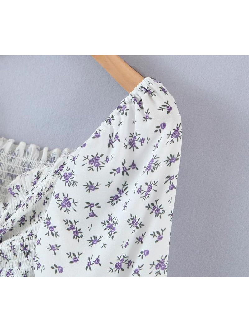 'Alexandra' Floral Printed Puff Sleeves Drawstring Mini Dress