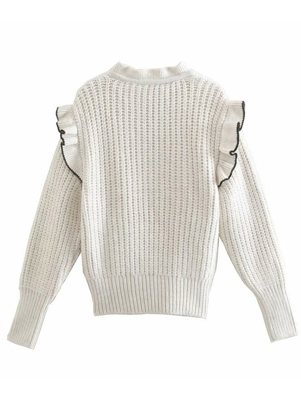 'Esther' Ruffle Neck Double Bow Knit Sweater