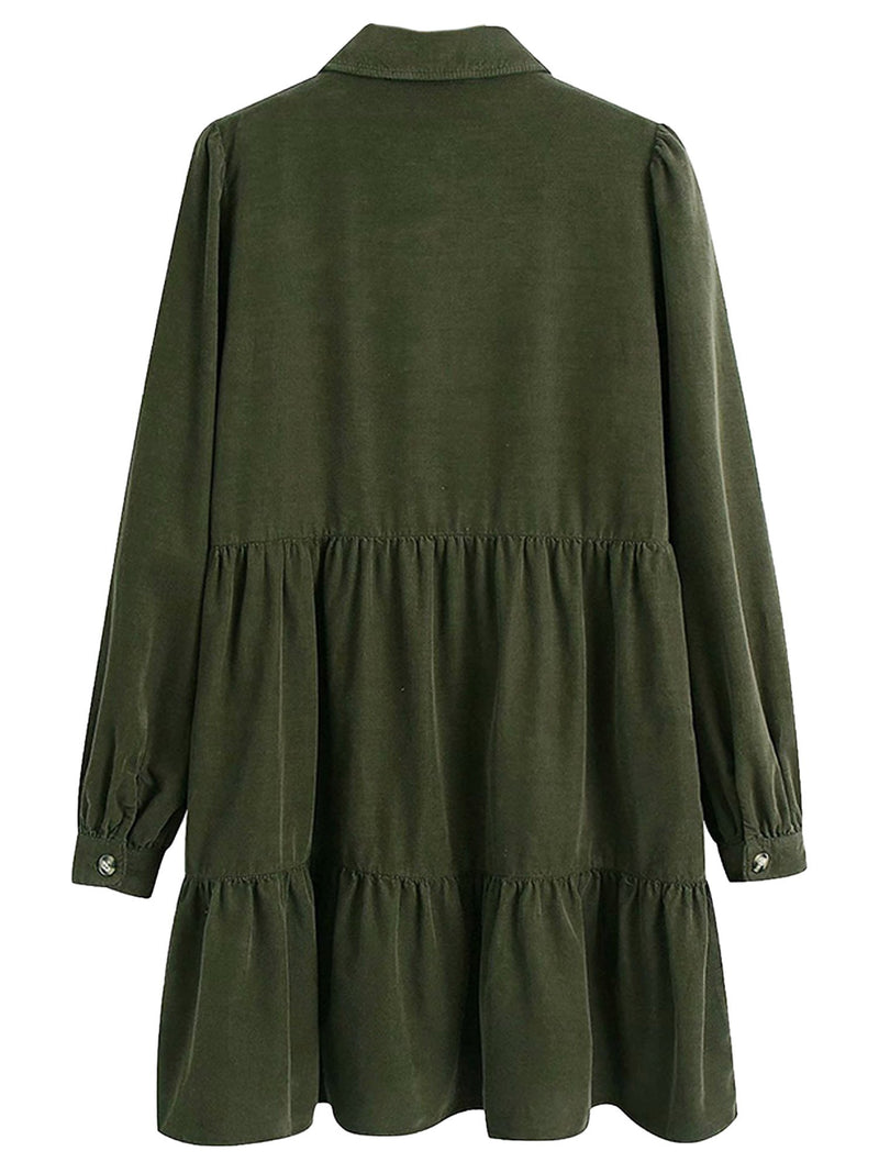 'Arianna' Button Front Green Corduroy Dolly Dress