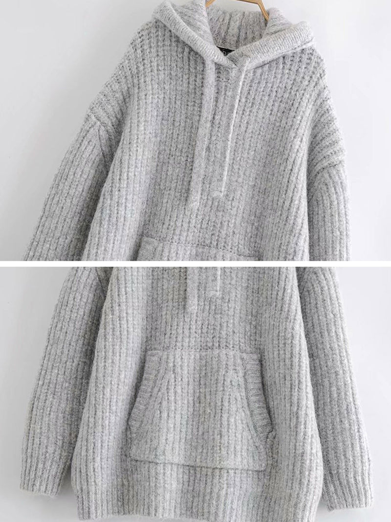 'Melissa' Grey Hooded Sweater Dress with Pocket