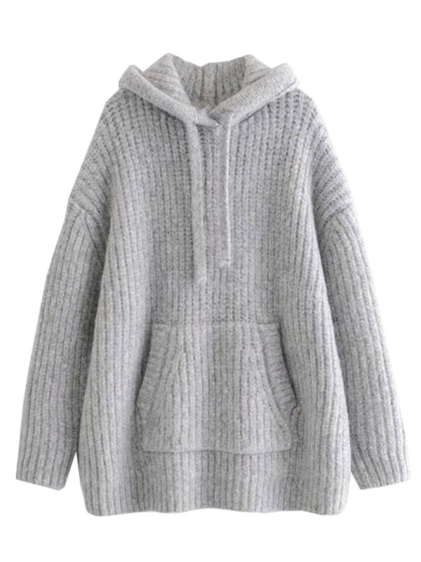 'Melissa' Grey Hooded Sweater Dress with Pocket